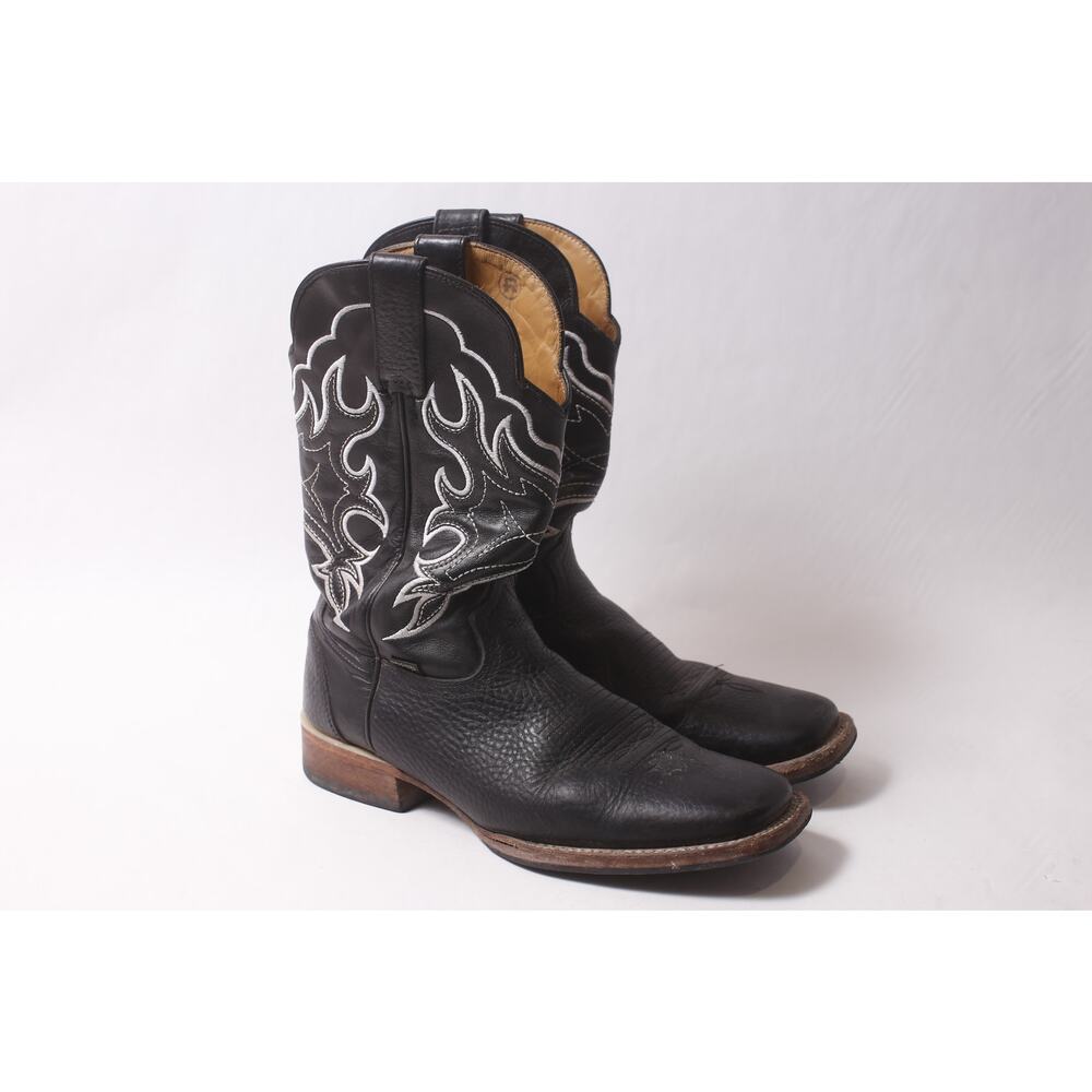 Reyme Men's Cowboy Boots 10-11 Black Leather White Embroidery ~ 260212-WH 972